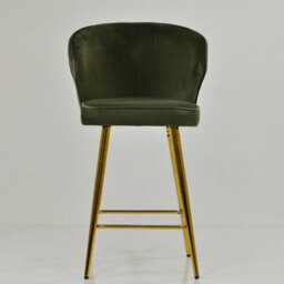 Lakeland Furniture Flake Olive Green Velvet Electroplated Gold Fixed Base Bar Stool - thumbnail 3