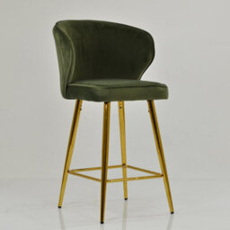 Lakeland Furniture Flake Olive Green Velvet Electroplated Gold Fixed Base Bar Stool - thumbnail 4