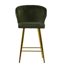 Lakeland Furniture Flake Olive Green Velvet Electroplated Gold Fixed Base Bar Stool