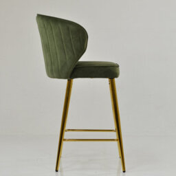 Lakeland Furniture Flake Olive Green Velvet Electroplated Gold Fixed Base Bar Stool - thumbnail 5