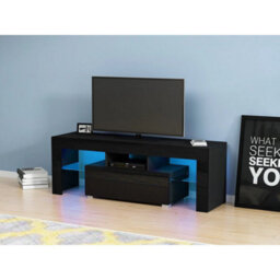 Modern Tv Unit Stand 1 Drawer Cabinet Black High Gloss Door With Rgb Led Lights - thumbnail 4