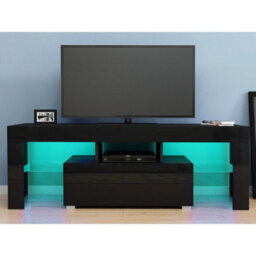 Modern Tv Unit Stand 1 Drawer Cabinet Black High Gloss Door With Rgb Led Lights - thumbnail 3
