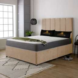UKBEDFURNITURE Savannah Beige Plush  Divan Bed Base With 26 Inch Headboard & 10 Inch Orthopaedic Mattress - No Storage - thumbnail 2