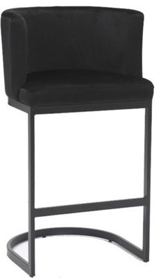 Lamboro Velino Velvet Kitchen Bar Stools, Matt Black Cantilever Frame, Seat With Backrest, Breakfast & Home Bar Stool - Black - image 1
