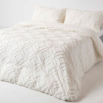 Homescapes White Diamond Cotton Tufted Duvet Cover Set, Single - image 1