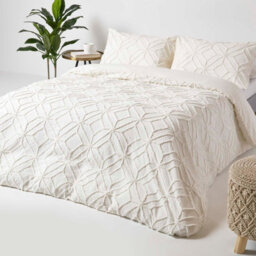 Homescapes White Diamond Cotton Tufted Duvet Cover Set, Single - thumbnail 3