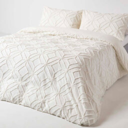 Homescapes White Diamond Cotton Tufted Duvet Cover Set, Single - thumbnail 1