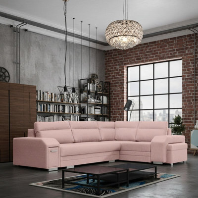 Alvares Living Room Corner Sofa Bed With Polyurethane Foam Wave Springs Loose Back Cushions 305X205X90Cm Pink Right - image 1