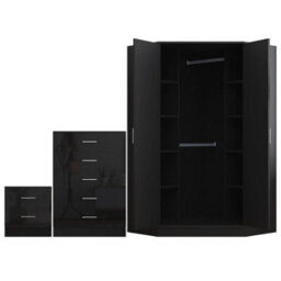 Reflect 2 Door Corner Wardrobe, 5 Drawer Chest, 2 Drawer Bedside - Black Gloss & Black Oak - Bedroom Furniture Set - thumbnail 7
