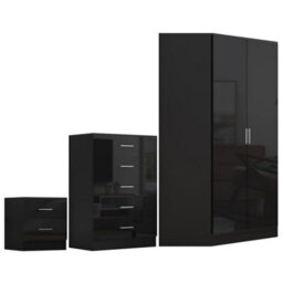 Reflect 2 Door Corner Wardrobe, 5 Drawer Chest, 2 Drawer Bedside - Black Gloss & Black Oak - Bedroom Furniture Set - thumbnail 5