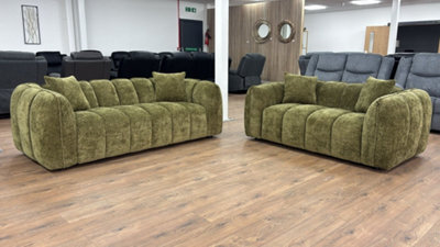 Stratus Interiors Venice Chunky Panel Sofa Plush, Stylish & Durable Living Room Sofa - Green - 2 Plus 3 Seater Set - image 1