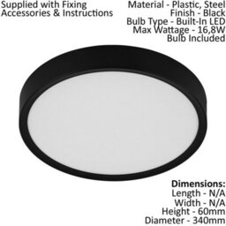 Sleek Black Flush Ceiling Light With White Shade And 16.8W Led Bulb Included - thumbnail 2