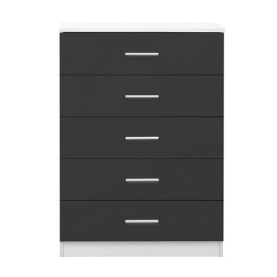 Reflect 5 Drawer Chest - Grey Gloss & Matt White - Modern Vertical Bedroom Storage Unit - H: 100Cm X W: 70Cm X D: 40Cm - image 1