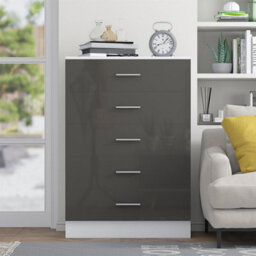 Reflect 5 Drawer Chest - Grey Gloss & Matt White - Modern Vertical Bedroom Storage Unit - H: 100Cm X W: 70Cm X D: 40Cm - thumbnail 2