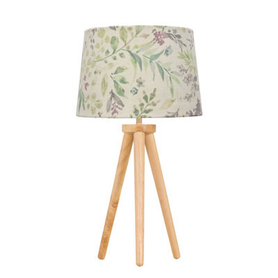 First Choice Lighting Voyage - Light Oak Table Lamp Or Bedside Light With Floral Shade - image 1