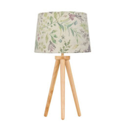 First Choice Lighting Voyage - Light Oak Table Lamp Or Bedside Light With Floral Shade