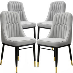 4Pcs Dining Chairs Set Leather Padded Seat Metal Leg Kitchen Restaurants Chair - thumbnail 1