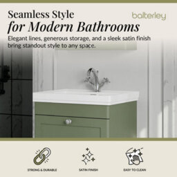 Balterley Swynnerton Traditional Bathroom Wall Hung 1-Drawer Vanity Unit & Fireclay Basin, Satin Green, 600mm - thumbnail 2