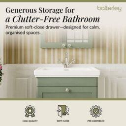 Balterley Swynnerton Traditional Bathroom Wall Hung 1-Drawer Vanity Unit & Fireclay Basin, Satin Green, 600mm - thumbnail 3