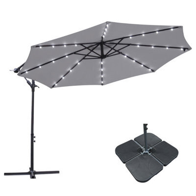 Sundaze 3M Grey Cantilever Banana Parasol Umbrella Hanging Patio With Led Lights, Base Weights - image 1