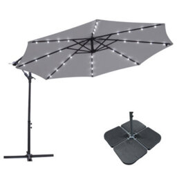 Sundaze 3M Grey Cantilever Banana Parasol Umbrella Hanging Patio With Led Lights, Base Weights - thumbnail 1