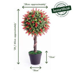 Best Artificial 2Ft / 60Cm Red Lavender Ball Tree Plant Garden Office Conservatory Tropical Indoor Outdoor - thumbnail 2
