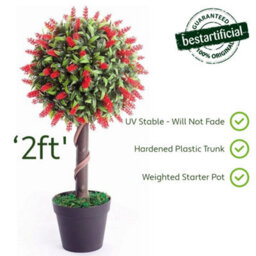 Best Artificial 2Ft / 60Cm Red Lavender Ball Tree Plant Garden Office Conservatory Tropical Indoor Outdoor - thumbnail 4