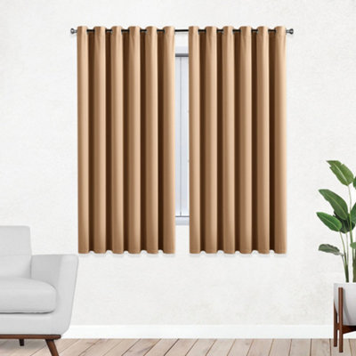 Bedlooms Beige Thermal Insulated Blackout Window Eyelet Curtain (Pair) 46 X 54 Inches With Tie Backs Two - image 1