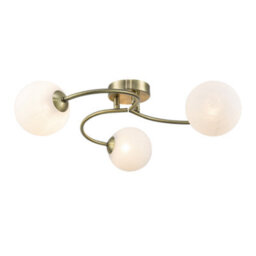 Happy Homewares Modern 3-Arm Antique Brass Ceiling Light With Opal Swirl Glass Spherical Shades - thumbnail 2
