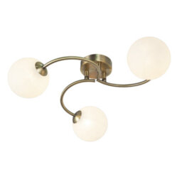 Happy Homewares Modern 3-Arm Antique Brass Ceiling Light With Opal Swirl Glass Spherical Shades - thumbnail 3