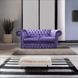 Chesterfield Crystal Diamond 2 Seater Sofa Shimmer Grape Velvet Fabric In Classic Style - thumbnail 3