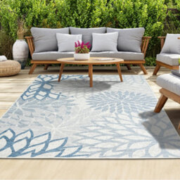 Homeart Outdoor Indoor Rug, Easy Clean, Uv Weather Resistant Rug For Patio, Gardenbellis Blue, Grey,140X200Cm
