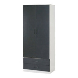 Urbnliving 180Cm Tall Wooden 2 Door Wardrobe White Carcass And Black Drawers With 2 Drawers Bedroom Storage Hanging Bar Clothes - thumbnail 2