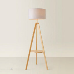 Valuelights Morrigan Natural Wood Shelf Tripod Floor Lamp With Grey Drum Shade And Bulb - thumbnail 3