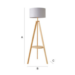 Valuelights Morrigan Natural Wood Shelf Tripod Floor Lamp With Grey Drum Shade And Bulb - thumbnail 7