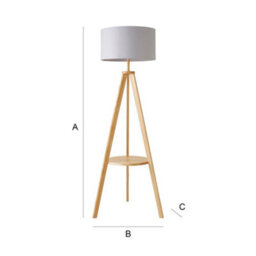 Valuelights Morrigan Natural Wood Shelf Tripod Floor Lamp With Grey Drum Shade And Bulb - thumbnail 8