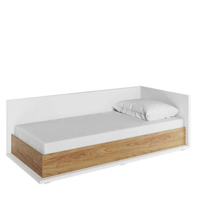 Arte Elegant Massi Right Sided Single Bed With Mattress And Storage - Natural Hickory & Alpine White (H)700mm (W)1020mm (D)2120mm - image 1