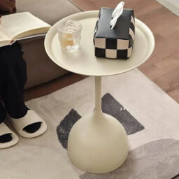 Cream Round Coffee Table Metal Iron Side Desk Small Round Wine - thumbnail 4