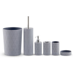 Livivo 6Pc Bathroom Accessory Set Grey Geo Vanity Organizer - thumbnail 8