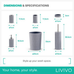 Livivo 6Pc Bathroom Accessory Set Grey Geo Vanity Organizer - thumbnail 7
