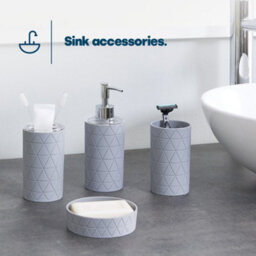 Livivo 6Pc Bathroom Accessory Set Grey Geo Vanity Organizer - thumbnail 5