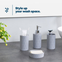 Livivo 6Pc Bathroom Accessory Set Grey Geo Vanity Organizer - thumbnail 2