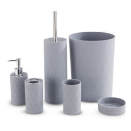 Livivo 6Pc Bathroom Accessory Set Grey Geo Vanity Organizer - thumbnail 1
