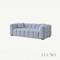 Aluxo Tribeca Modern 3 Seater Sofa Pearl Grey Boucle Cube Stitching Design - thumbnail 8