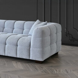 Aluxo Tribeca Modern 3 Seater Sofa Pearl Grey Boucle Cube Stitching Design - thumbnail 4