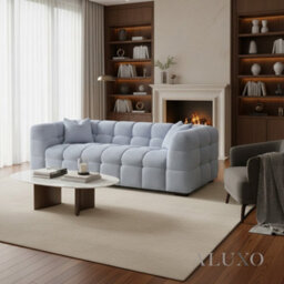 Aluxo Tribeca Modern 3 Seater Sofa Pearl Grey Boucle Cube Stitching Design - thumbnail 1