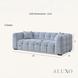 Aluxo Tribeca Modern 3 Seater Sofa Pearl Grey Boucle Cube Stitching Design - thumbnail 7