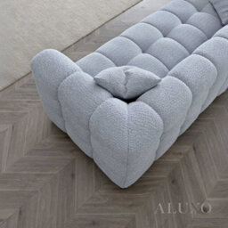 Aluxo Tribeca Modern 3 Seater Sofa Pearl Grey Boucle Cube Stitching Design - thumbnail 3
