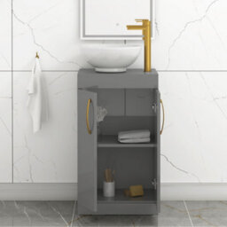 Royal Bathrooms 500mm Floor Standing Vanity Unit 2 Door Indigo Grey Gloss & Countertop Basin - Breeze With Brushed Brass Handle - thumbnail 3