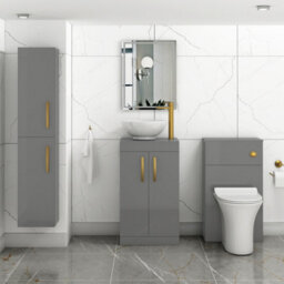 Royal Bathrooms 500mm Floor Standing Vanity Unit 2 Door Indigo Grey Gloss & Countertop Basin - Breeze With Brushed Brass Handle - thumbnail 2